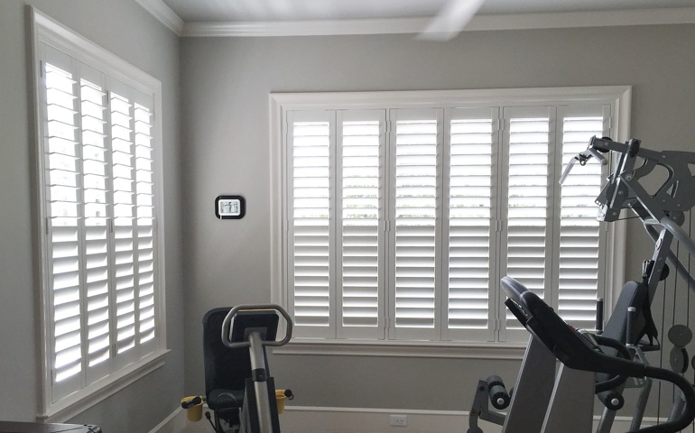 St. George exercise room with shuttered windows.